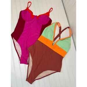 NWT Cupshe Underwire V-Neck & Plunging Keyhole One-Piece Swimsuit Bundle Size L